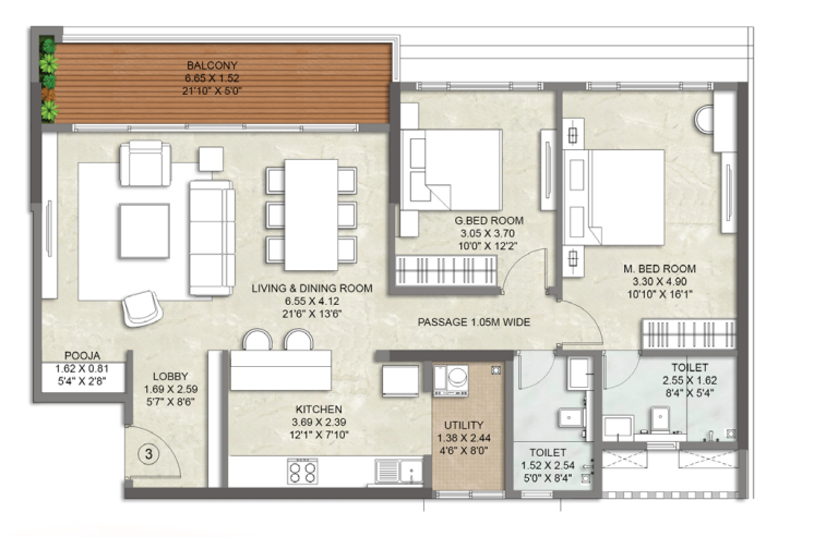 3 BHK Floor Plan